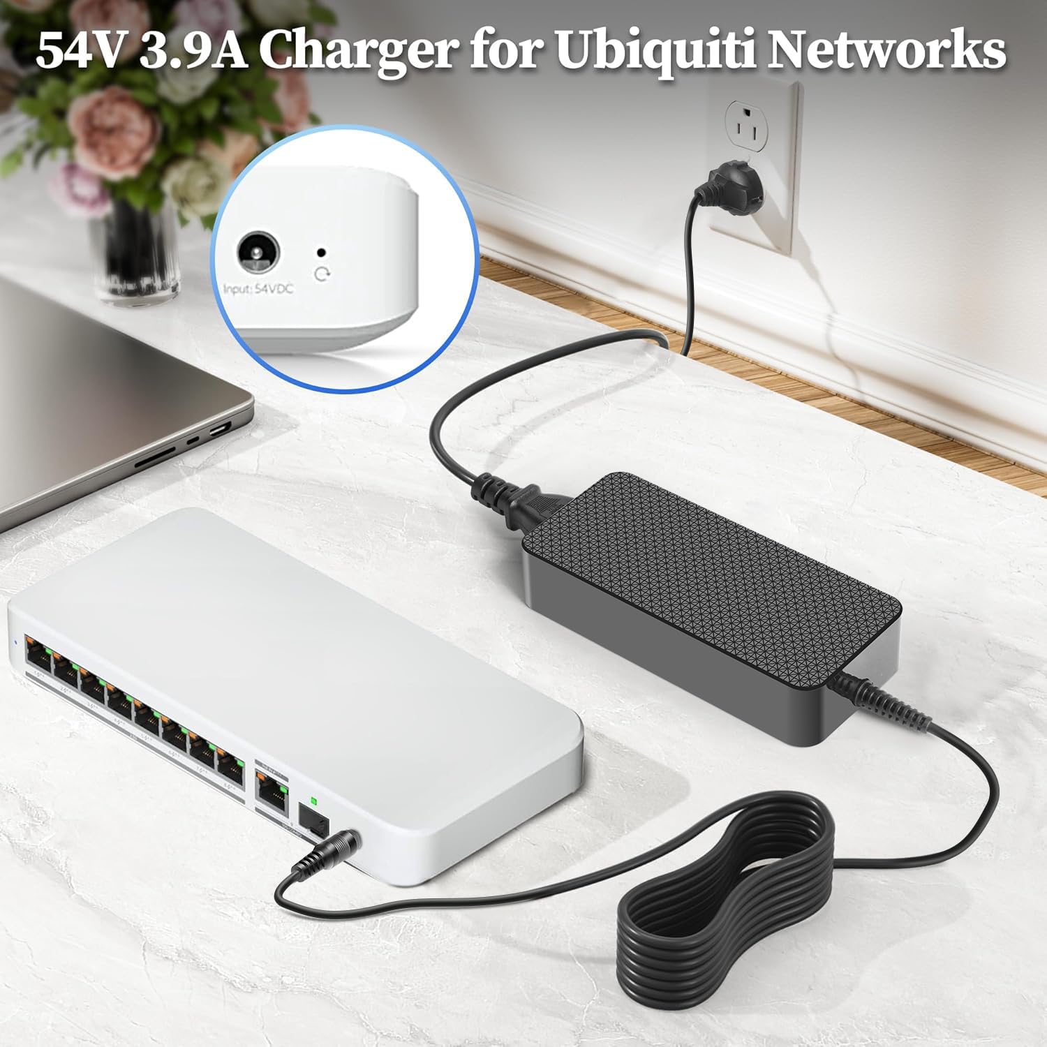 KFD 54V DC Netzteil AC Adapter 210W Ladegerät für Ubiquiti UniFi Switch USW-Ultra-210W USW-Pro-Max-16-PoE(180W) UniFi XG 6 USW-Flex-2.5G-8-PoE Switch UACC-Adapter-AC-210W-EU ADS-210NX-48-1 540210E