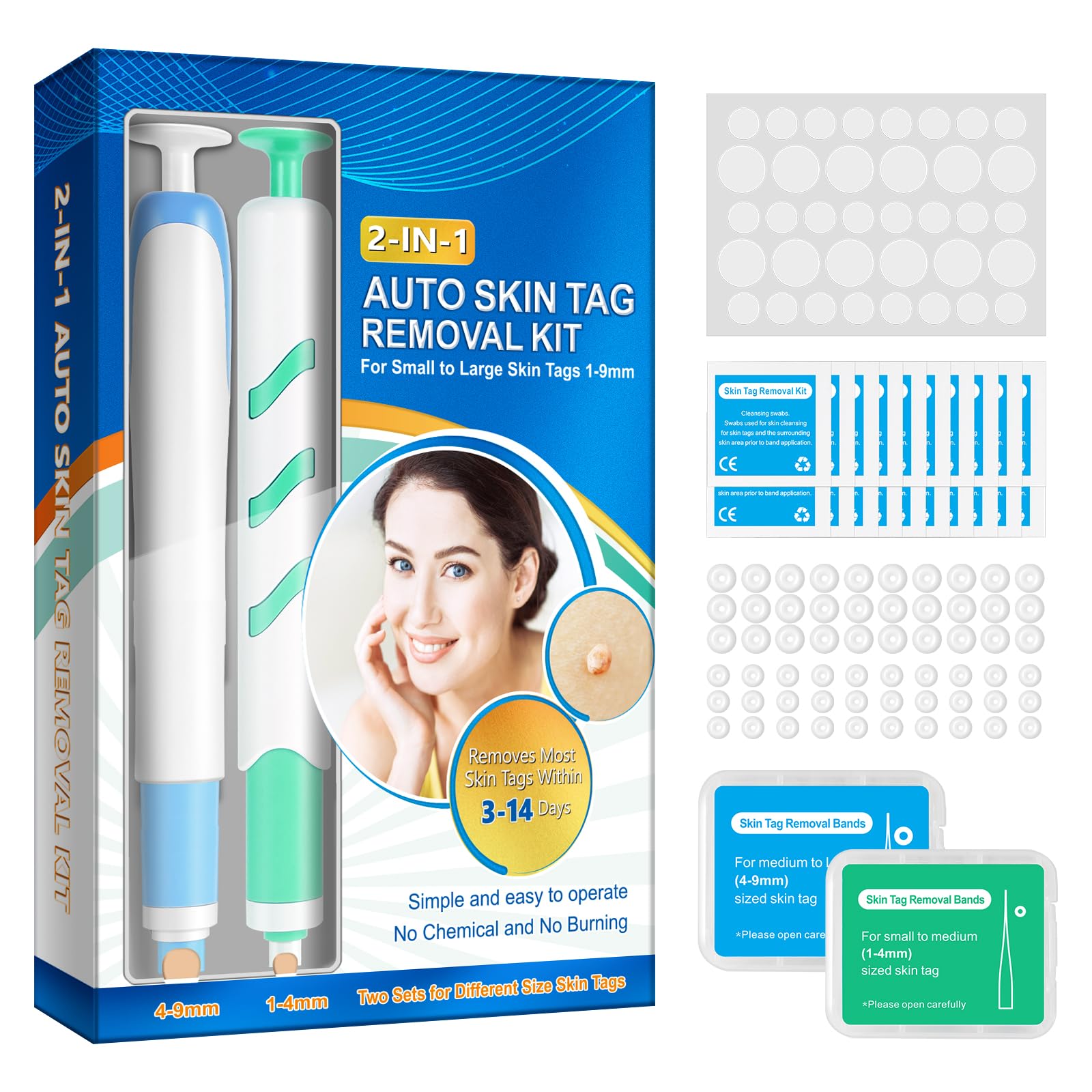 Skin Tag Entferner, 2-in-1 Auto Skin Tag Removal Kit für Gesicht und Körper mit 36 Hautpflege-Patches