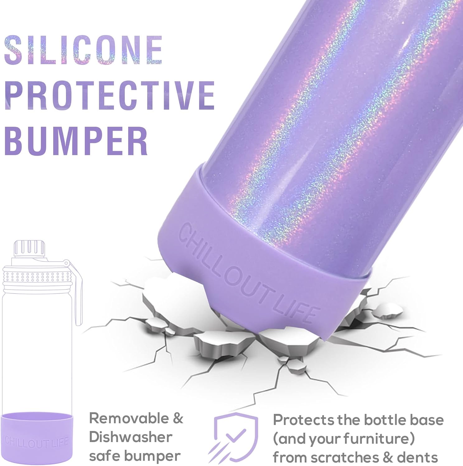 CHILLOUT LIFE 22 oz Kids Insulated Water Bottle for School with Leakproof Spout Lid and Cute Waterproof Stickers, Personalized Stainless Steel Thermos Flask Metal Water Bottle, Purple Sparkle - Image 3