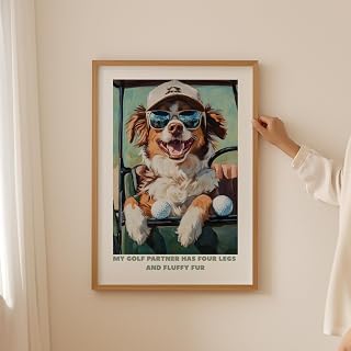 Funny Australian Shepherd Golf Wall Art Print for Dog Lovers, Cute Aussie Decor for Home, Office, Man Cave and Gift