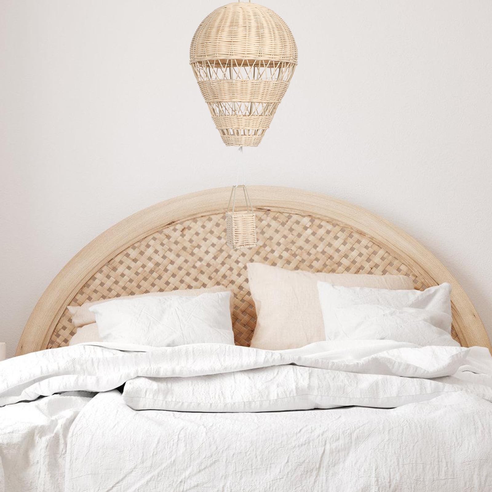 Operitacx Handgewebter Pastoraler Stil aus Rattan Heißluftballon mit Lichterkette Dekorative Deko Hängende für Kinderzimmer und Wohnzimmer