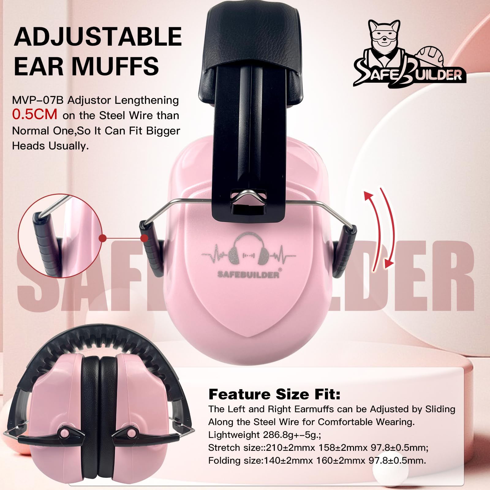 SAFEBUILDER Orejeras de seguridad ANSI-NRR de 26 dB, reducción de ruido, para adultos, a prueba de sonido, para trabajar tiro industrial