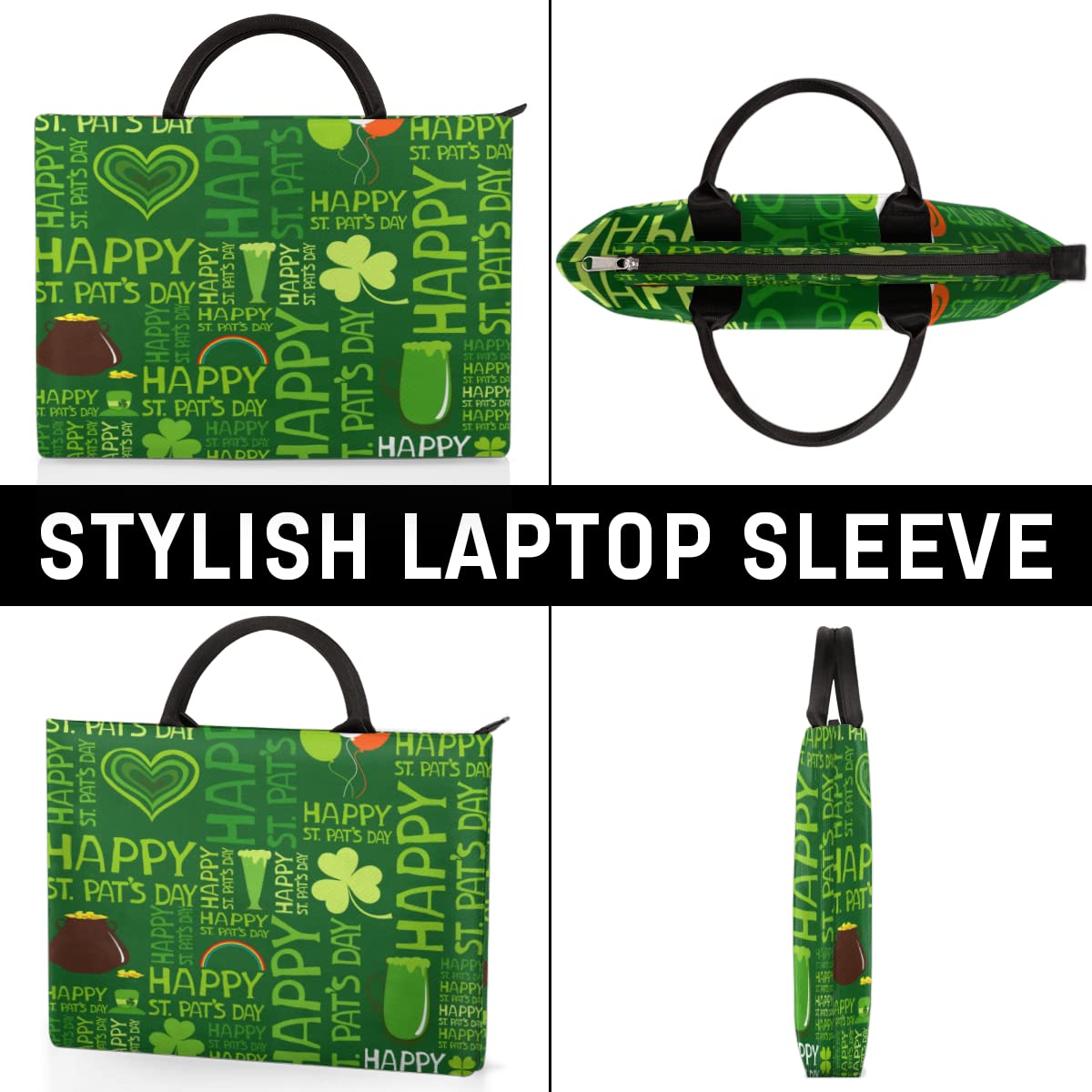 Projekt Dnia Św. Patryka pokrowiec na laptopa 13-16 cali koniczyny wzory ręczne etui na laptopa teczka kurierska noszenie torba na komputer dla kobiet mężczyzn dzieci chłopców dziewcząt