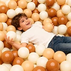 GOGOSO Ball Pit Balls for Toddler, Baby Plastic Playballs Kids Soft Pastel Pelotas Non-Toxic BPA-Free,Cream Coffee+Khaki+White,100 Balls