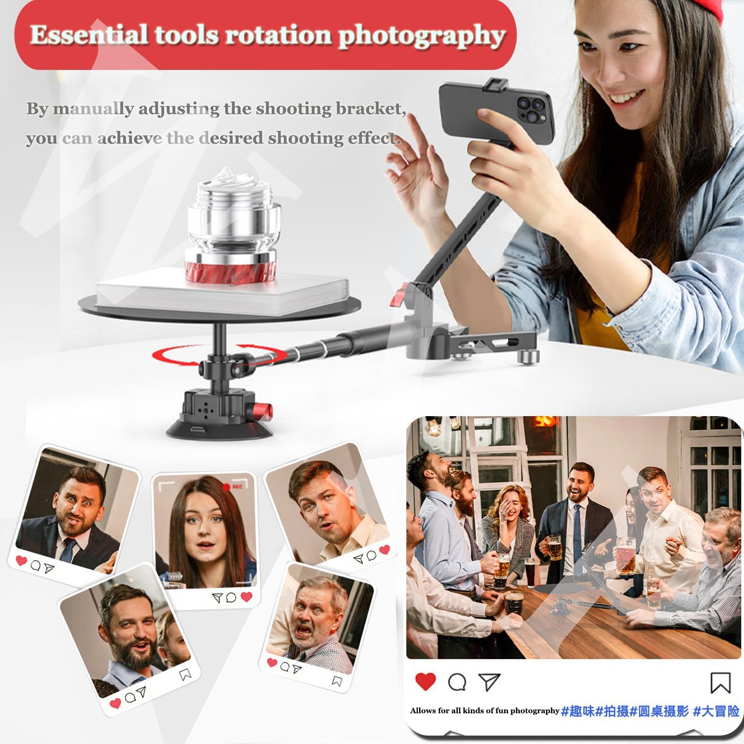 Portable Photo Studio,360 Degree Camera Spinner,360 Panoramic Photography Platform,Rotating Camera Slider,for Vlog Unboxing Commercials Video Footage Food Jewelry