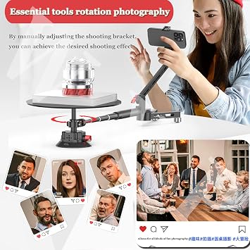 360 Degree Camera Spinner,Professional Photography Turntable Props,360camera Rotating Platform, With Extension Poles,Adjustable Shooting Angle,For Product Photography/Video Making
