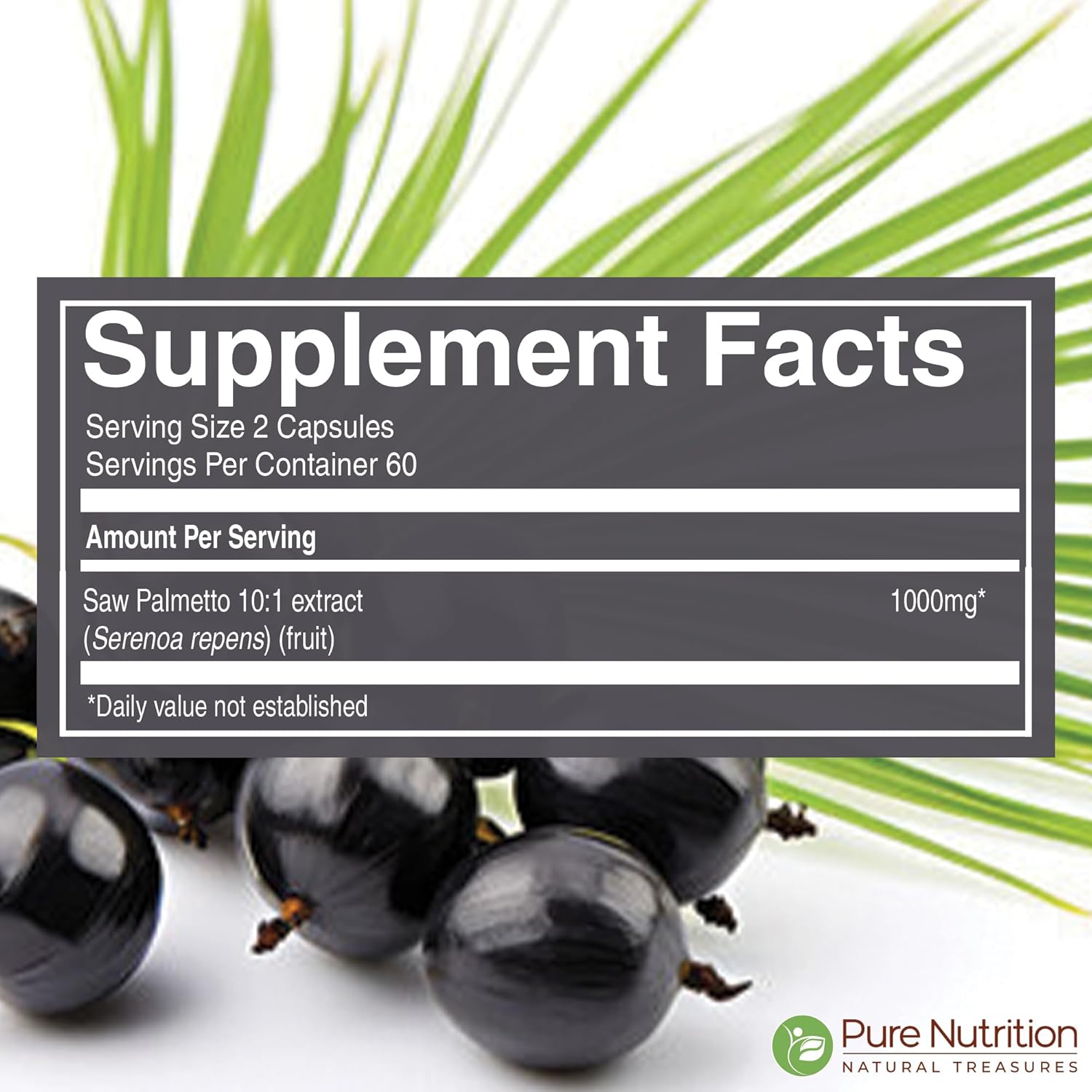 Pure Nutrition Saw Palmetto 10:1 Extract, 5000mg Strength | 120 Veg Caps | Prostate Support | Once Daily Prostate Supplement for Men - Image 3