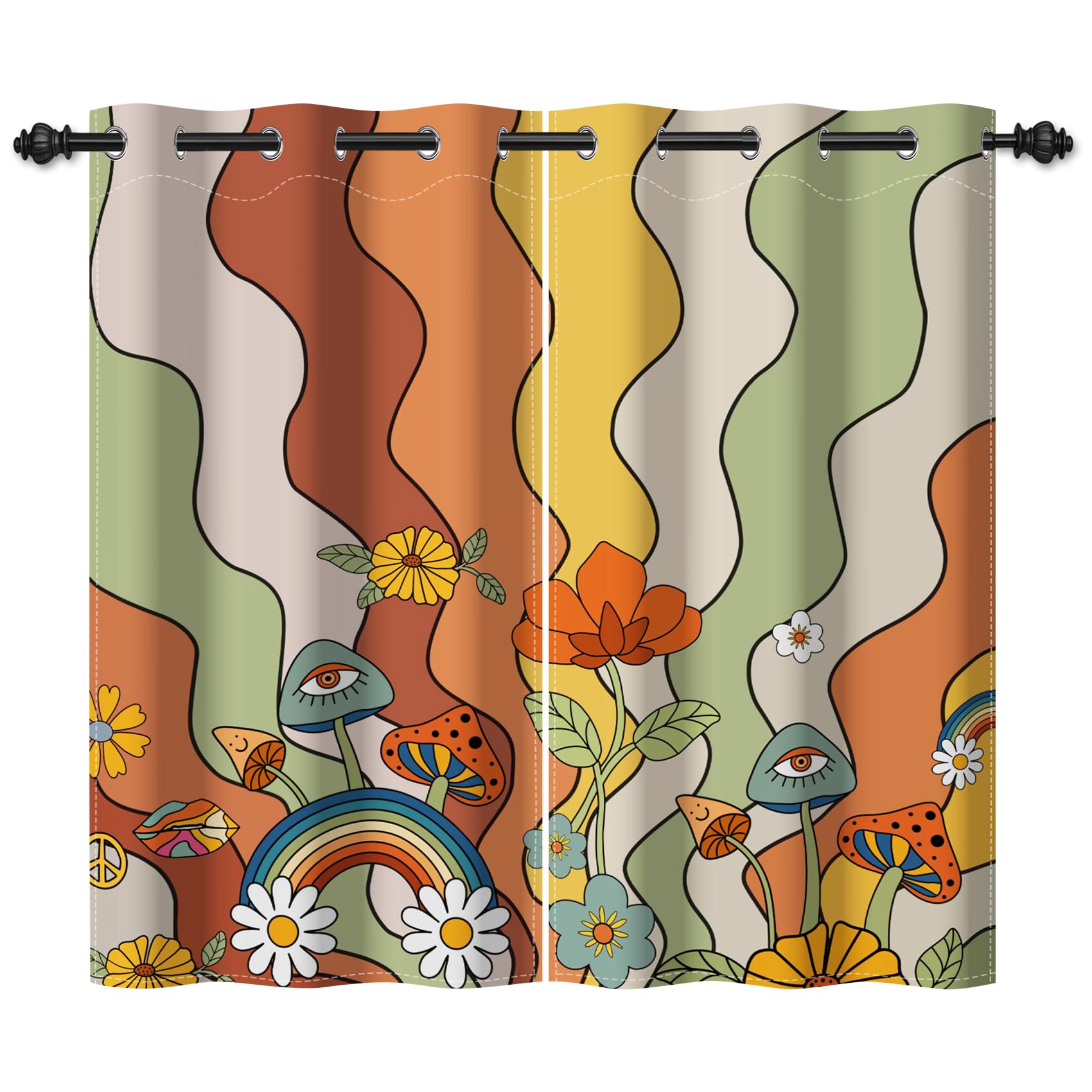 Rideaux occultants champignons et marguerites Renaiss 106x213 cm lot de 2