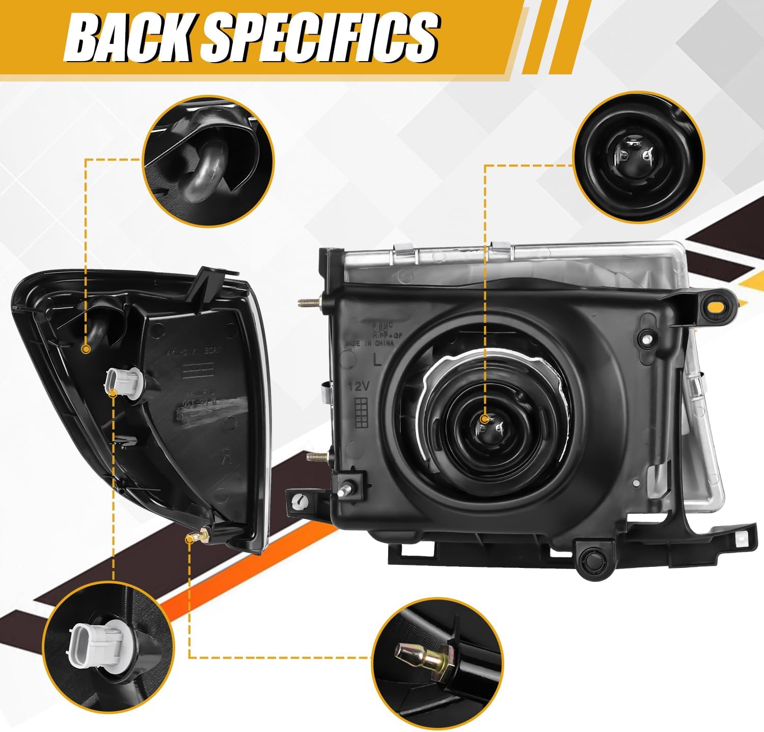 Headlight Assembly with Corner Lights Compatible with Toyota Tacoma 1997-2000 2WD Without PreRunner Models ONLY, Halogen Headlamp for 81110-04090 81150-04090 81610-04060 81620-04060, Chrome Set