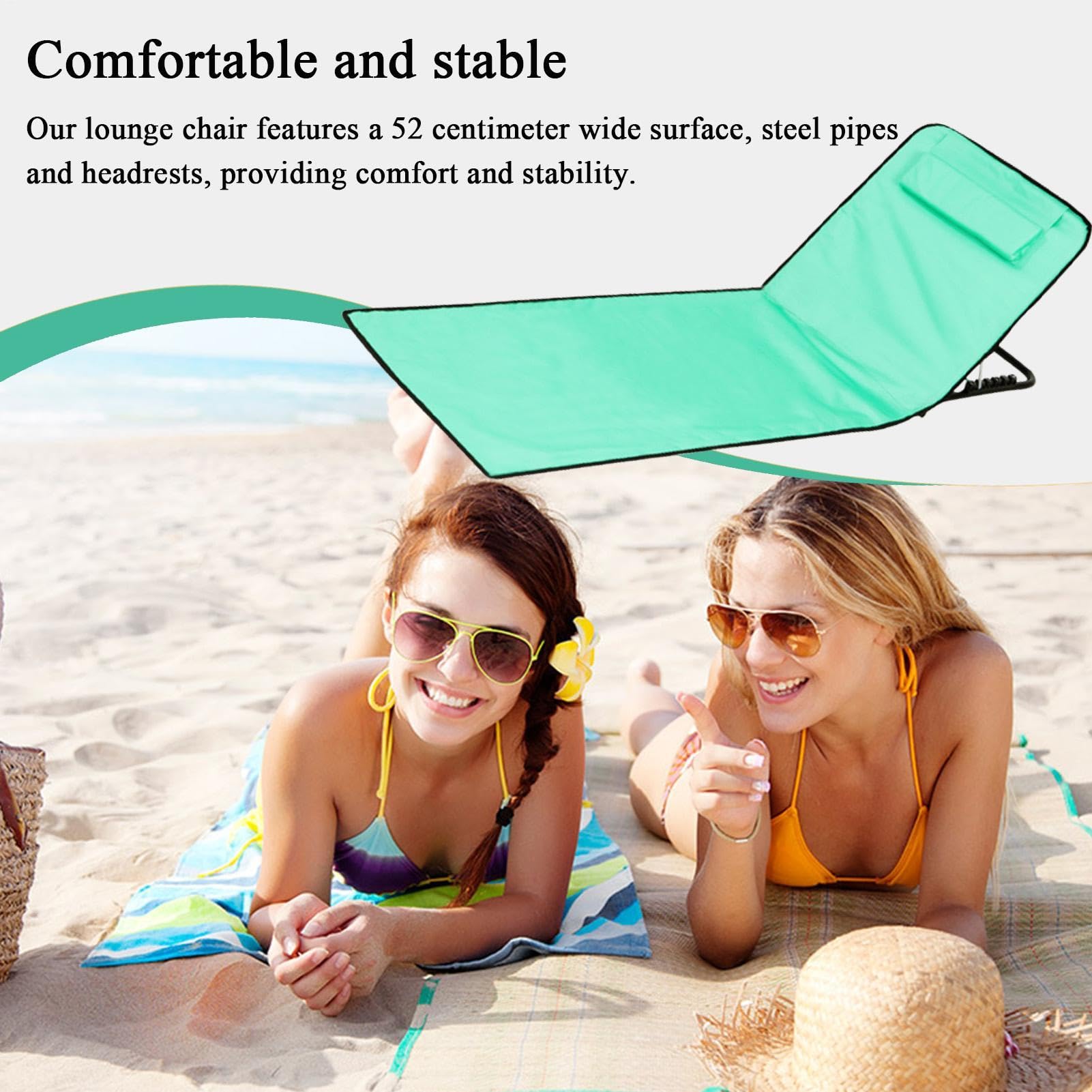 Sedia materassino da spiaggia Tappetino prendisole portatile | Sdraio da mare pieghevole con poggiatesta e schienale 160x52x38cm Per donne uomini giovani famiglia campeggio piscina picnic