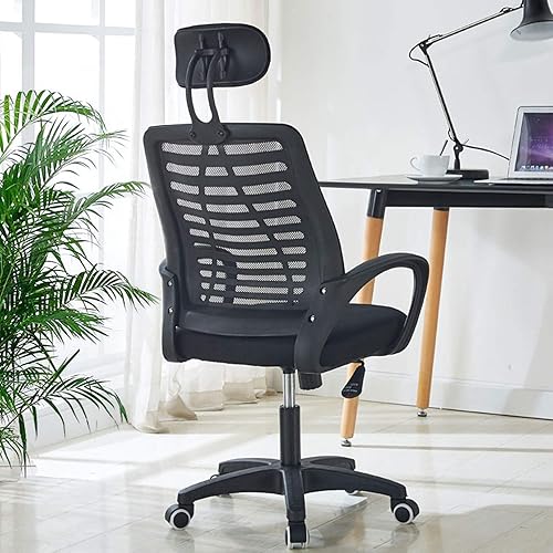 Miniatura 4 de Silla de escritorio con respaldo medio, silla ergonómica de oficina, silla de computadora de malla con soporte lumbar, silla giratoria de altura