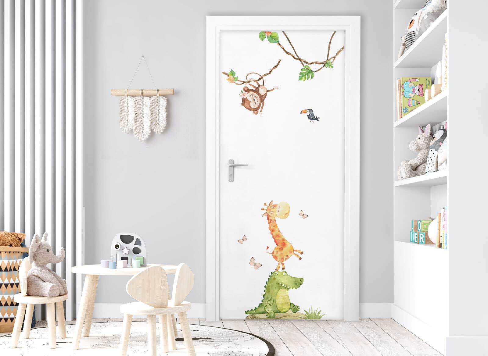 Adhesivo de pared para puerta, diseño de animales de safari, selva, para habitación de bebé, decoración de pared, DK1004-1