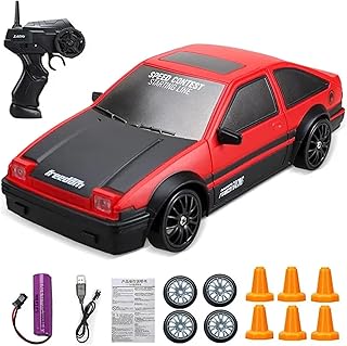 RC Drift Remote Control - High-Speed Racing Car with LED Lights, Rechargeable Battery, Extra Drift Tires & Cones, 2.4GHz Remote –Gift for Boys, Girls Car1:24 Scale, 4WD 20KM/H (Red)