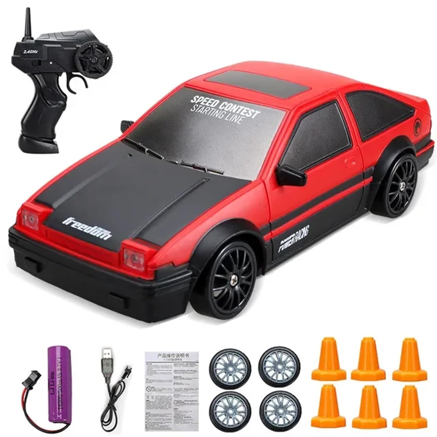 Kidology Rc Drift Remote Control Car 1:24 Scale, 20Kmph High-Speed, 4Wd, Led Lights, Rechargeable Racing Car, Drifting Tires, 2.4Ghz, Ideal Birthday Gift For Boys, Girls, Kids & Adults,Red