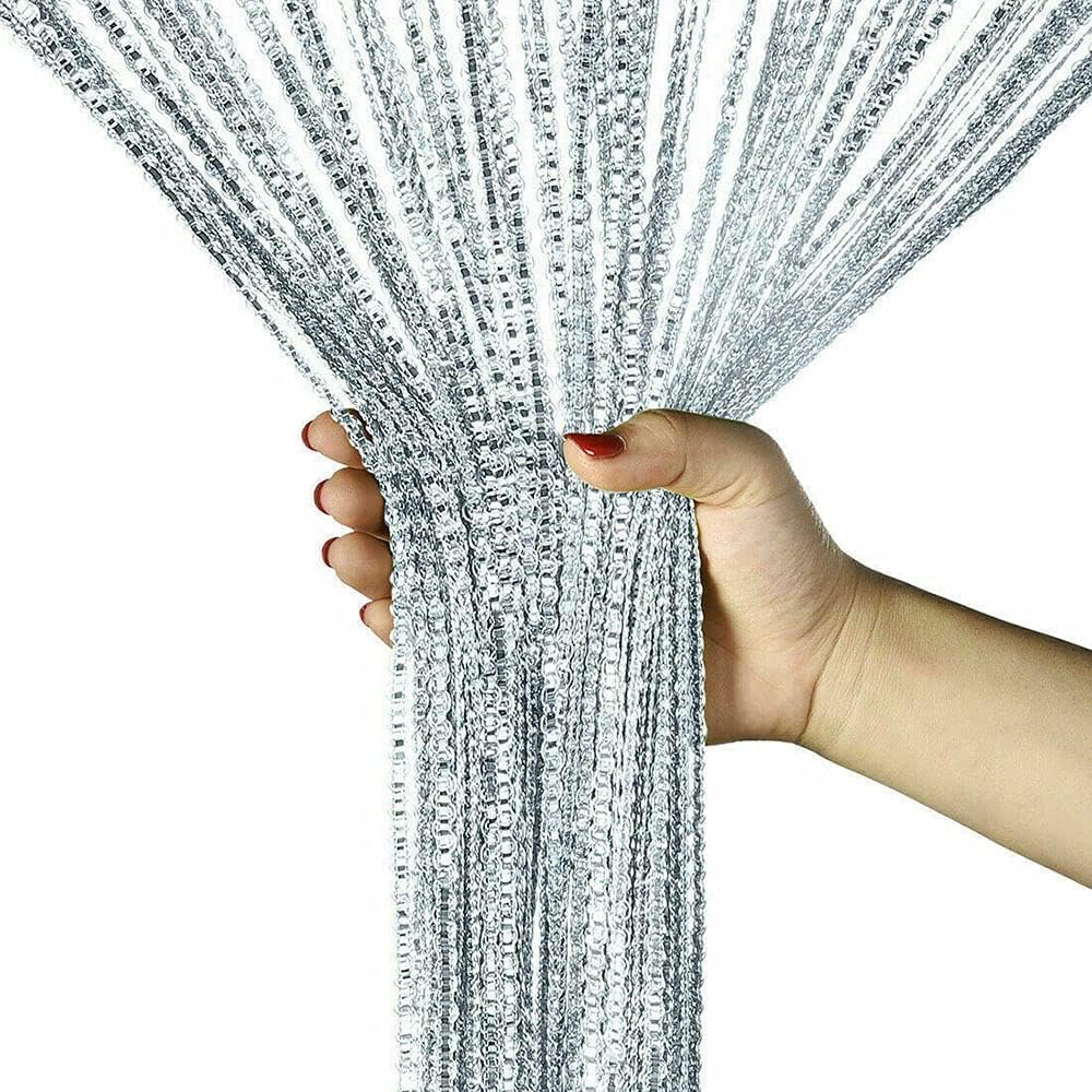 Seven-Flower String Curtain Panels Door Fly Screen Room Divider Net Hanging Glitter Curtains,Decorative Tassel Ribbon Strip Silver Screen for Living room,Bedroom,Party Events (Grey