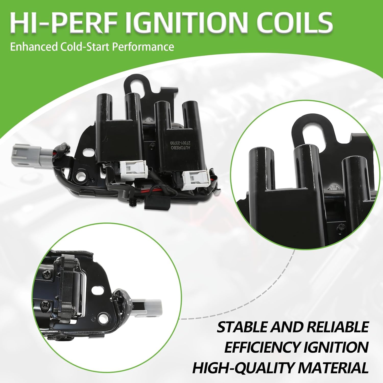 Set of 1 Ignition Coils Pack UF419 27301-23700 with 4 Iridium Spark Plugs and Spark plug Wire Set Compatible with Hyundai Elantra Tucson Tiburon Kia Sportage Spectra Spectra5 L4 2.0L