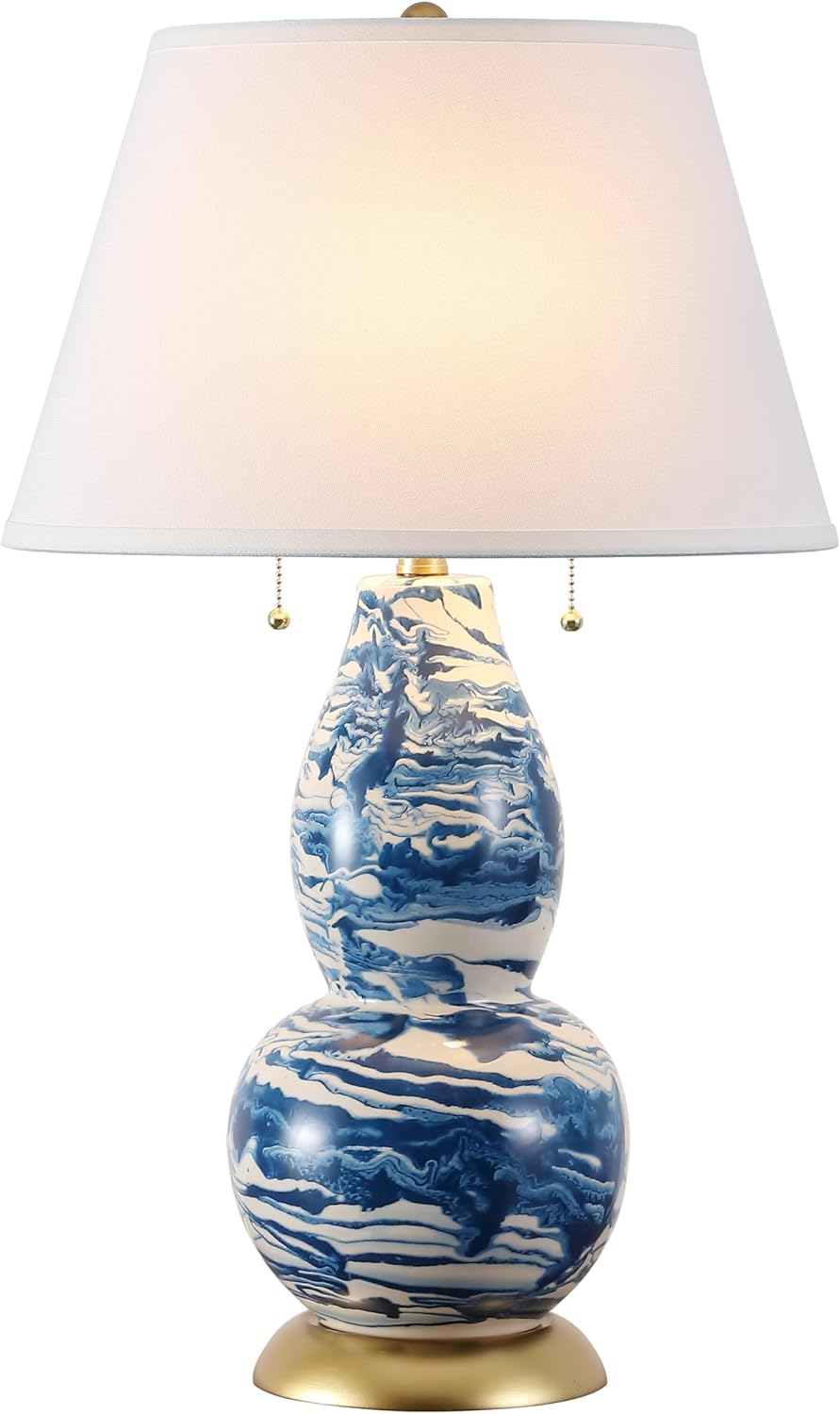 SAFAVIEH Lighting Collection Modern Swirls Blue/ White 29-inch Bedroom Living Room Home Office Desk Nightstand Table Lamp (LED Bulbs Included)