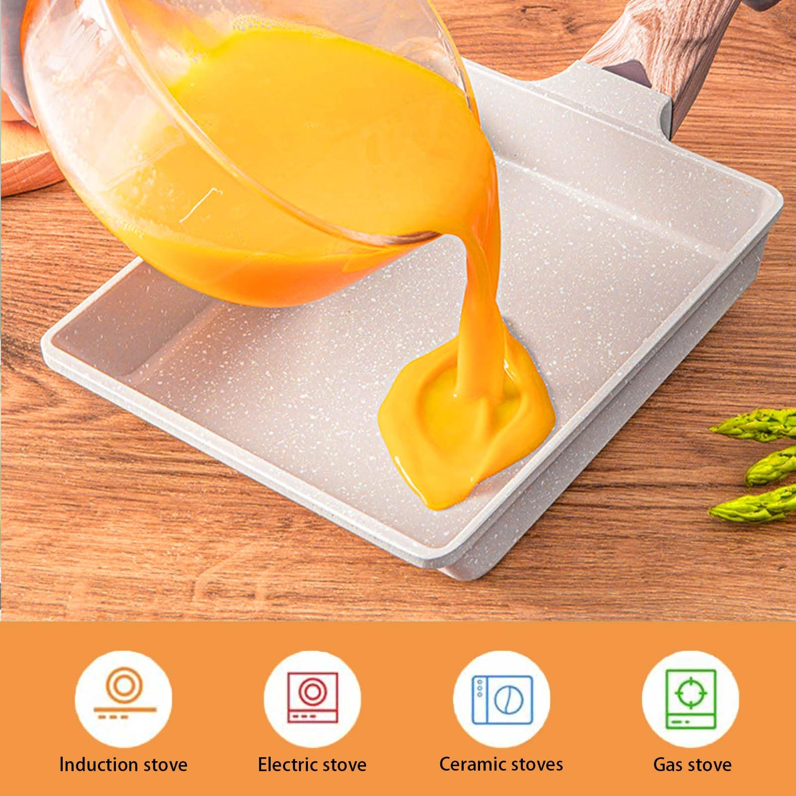 Yuragim Padella per Omelette Giapponese,Padella Tamagoyaki con Spatola in Silicone Padella Rettangolare con Rivestimento Antiaderente in Ceramica e Manico Rimovibile per Tutti i Tipi di Fornelli Beige