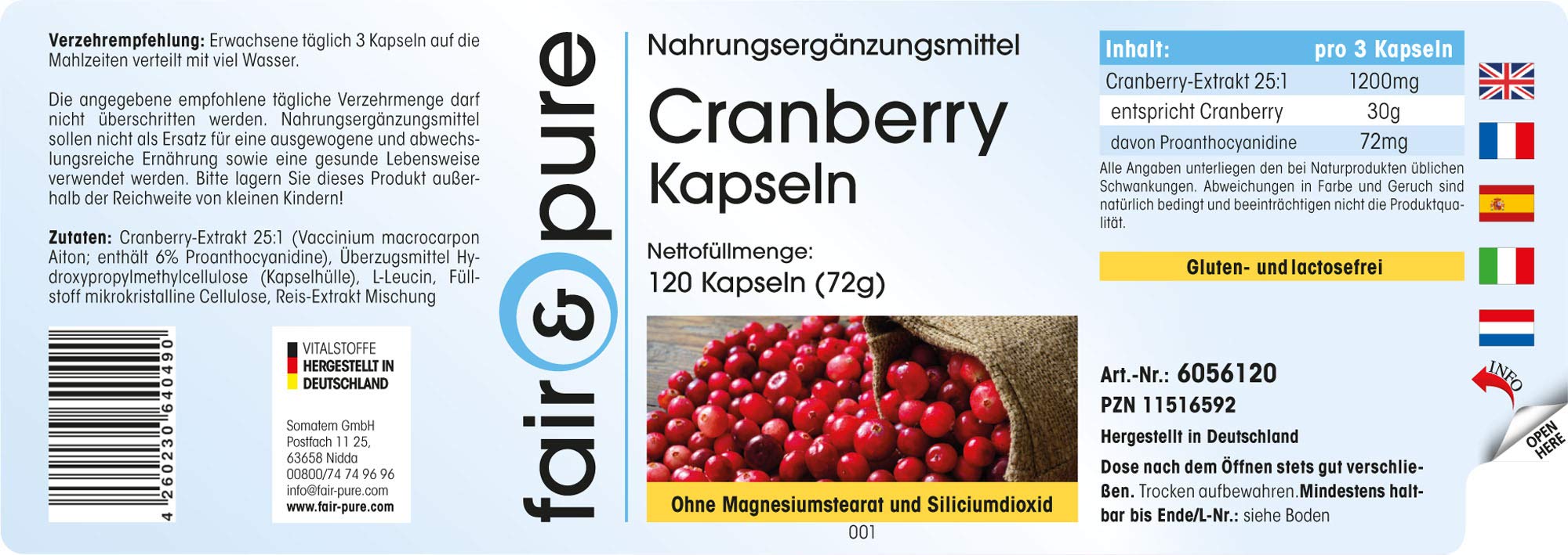 Fair & Pure ® Estratto di Mirtillo rosso 400mg - Estratto di Cranberry 30.000 mg (30g) - Vegan - 120 Capsule