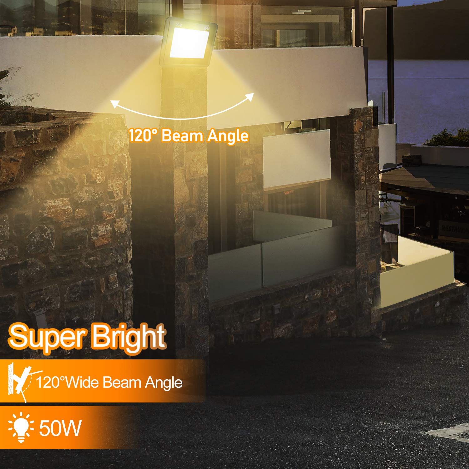 Herrselsam Zewnętrzna lampa punktowa LED, 5 szt. 50 W, zewnętrzne reflektory LED 4250 lm, ciepła biel 3000K, IP66, wodoodporne oświetlenie LED do fabryk, parkingu (bez gniazdka)