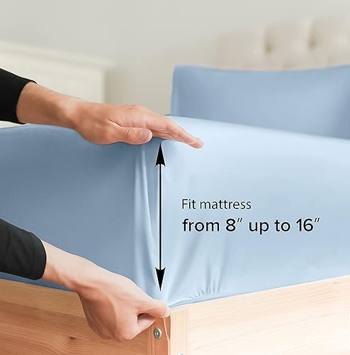 Miniatura 3 de Sábanas de tamaño matrimonial, sábanas refrescantes y transpirables, 60% poliéster, 40% rayón derivado del juego de sábanas de bambú, 300 hilos para