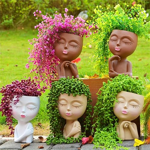 Lovtoctic Face Planters For Indoor Plants, Face Flower Pot Head Planter, Cute Succulent Pot Heads Plant Pots, Small Garden Statue Plant Pot For Outdoor Plants, Art Vase With Plug (7.2" Girl White) #TOP5