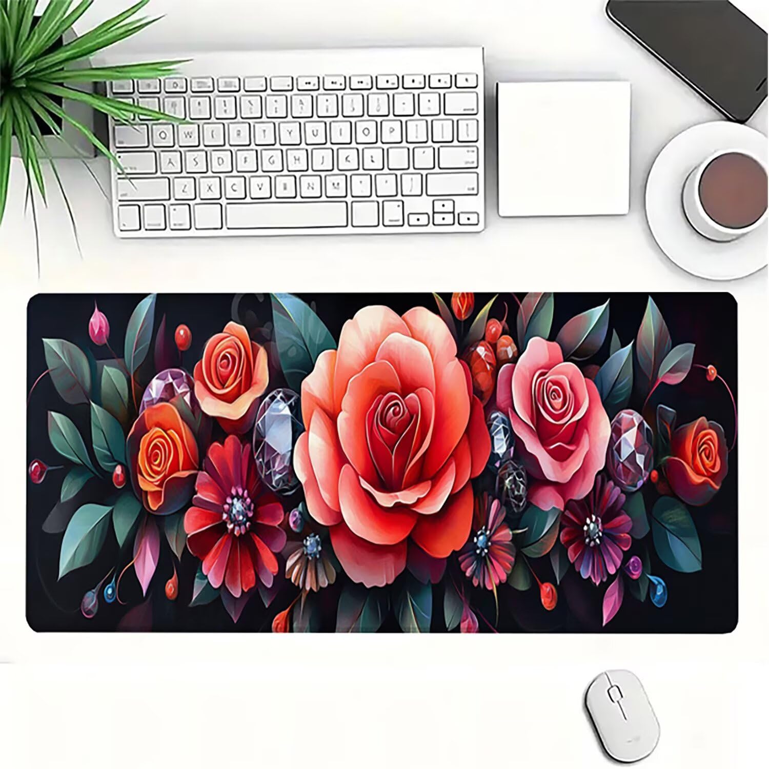 Podkładka pod mysz Lejnlnng XXL - 120x60cm - duży kwiat podkładka pod mysz dla graczy, arkusz XL antypoślizgowa gumowa mata na biurko, wodoodporna podkładka pod mysz o wysokiej precyzji i szybkości