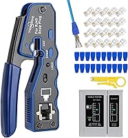YWNEGWE RJ45 Pass-Thru Crimp Tool Kit: Ethernet Crimper for Cat5e Cat6 Cat6a, with Stripper, Tester & Connectors