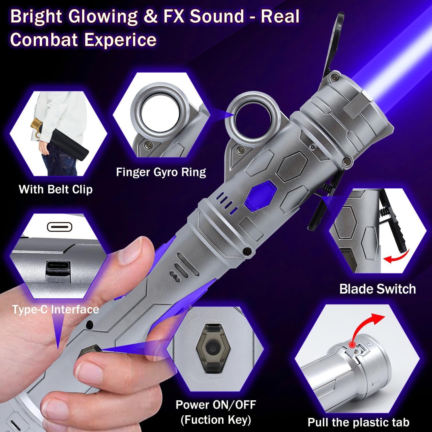 Light Up Saber for Kids, LED Light Swords Set with 25 Color Changing Electronic Lights &FX Sound for Galaxy War Fighter Warriors Halloween Dress Up Parties (with Belt Clip) - Image 5