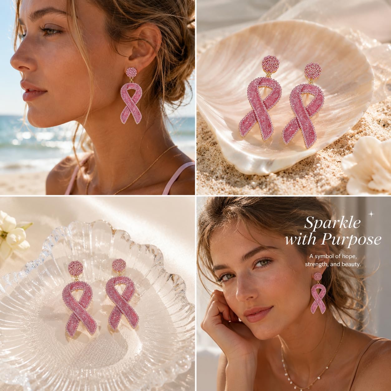 Breast Cancer Earrings for Women Rhinestone Pink Ribbon Drop Earring Breast Cancer Awareness Jewelry Gift Accessories image 2