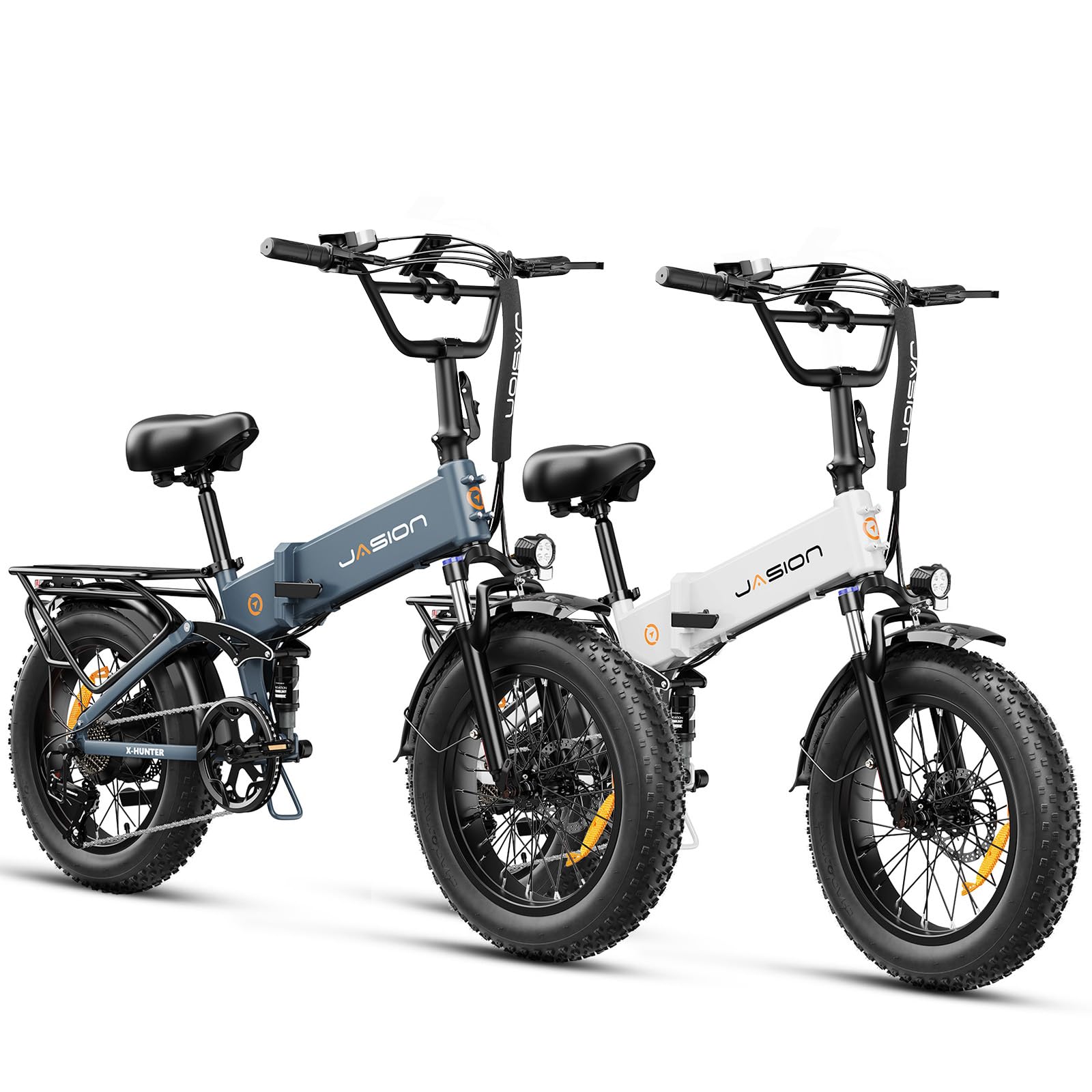 Jasion X-Hunter Electric Bike for Adults,1400W Peak Motor 30MPH Max Speed,48V 13AH Removable Battery, Full Suspension System Design,20''*4.0 Fat Tire Foldable Ebike 7-Speed Bicycles