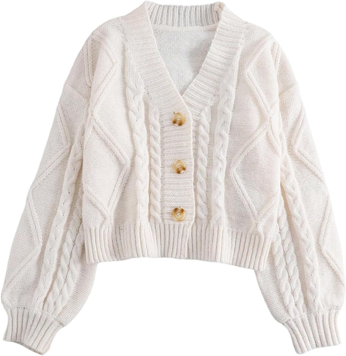 OYOANGLE Girl's Cable Knit Cardigan Sweaters Bishop Long Sleeve Button Down Knit Sweater Outerwear