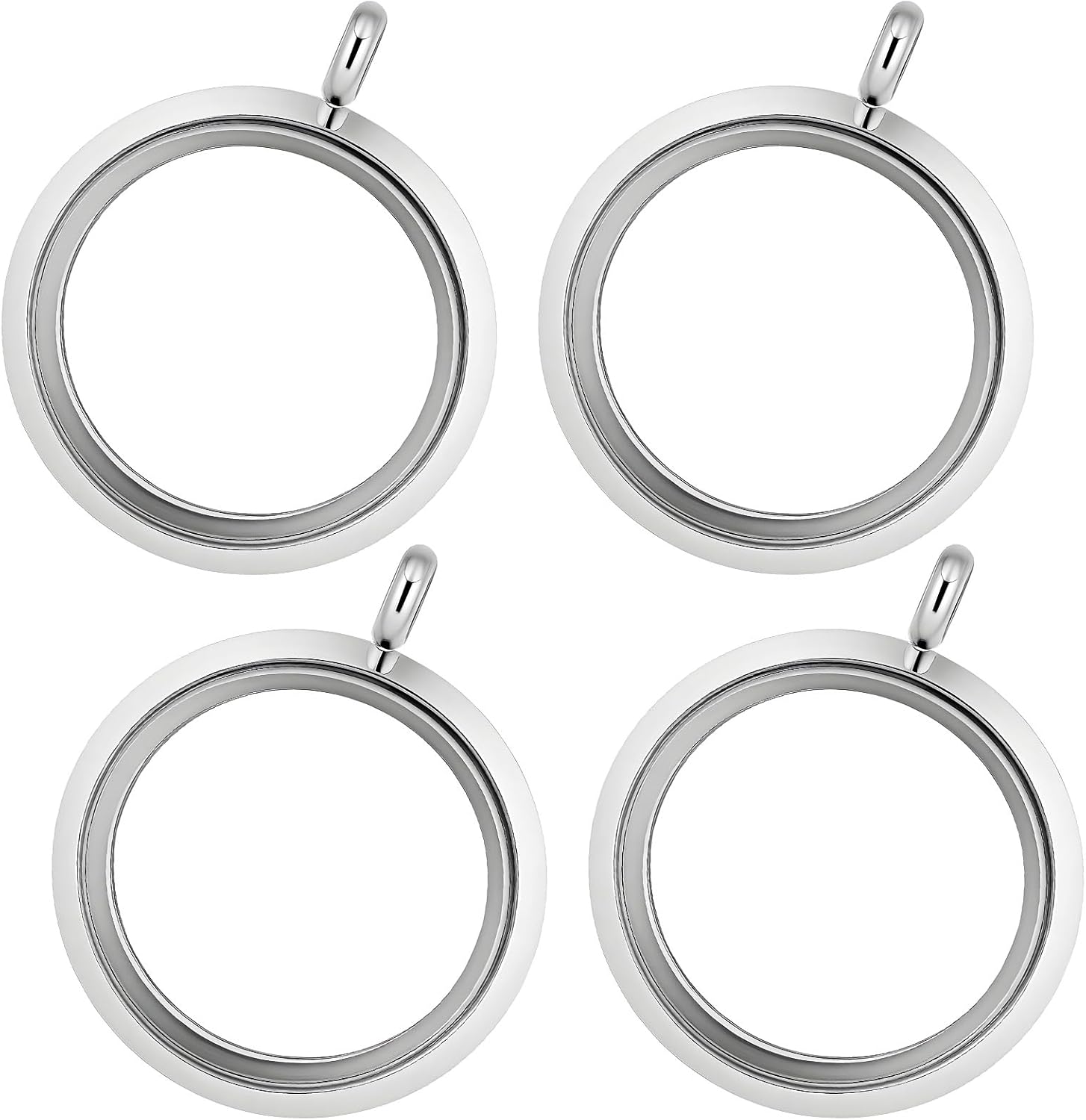 Locket Necklace, 4 Packs Stainless Steel 30mm/1.18" Diameter Glass Locket Pendant Charm, DIY Round Locket, Suitable for Women Friendship Memory Necklace