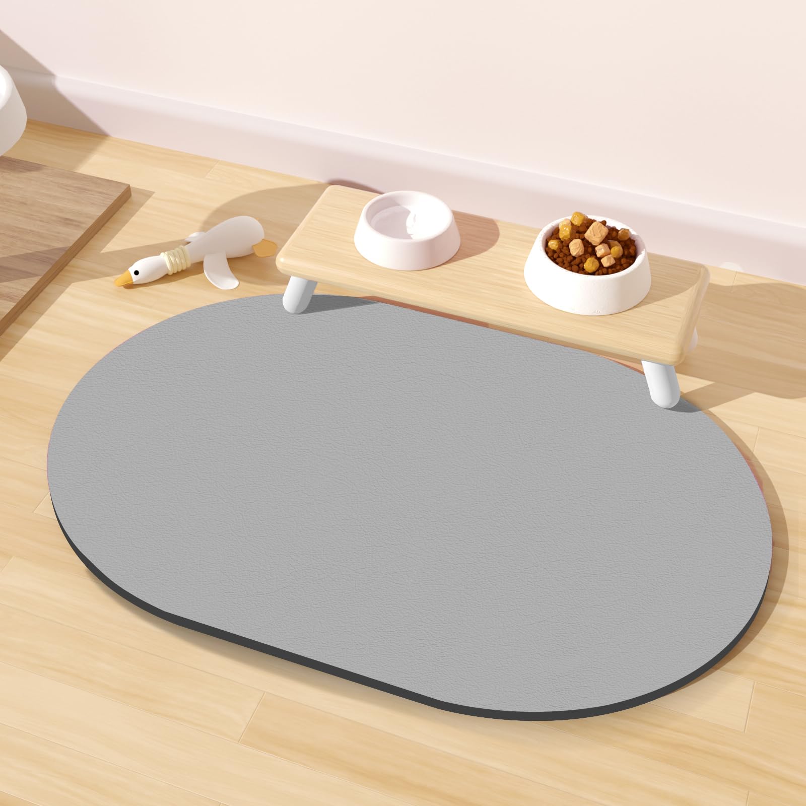 METEOROCK Dog Food Mat 20''x12'', Small Pet Feeding Mat, Non-Slip Rubber Pet Food Mat, Absorbent Cat Dog Water Bowl Mat for Messy Drinkers, Dogs Bowl Placemat for Food and Water, Light Gray
