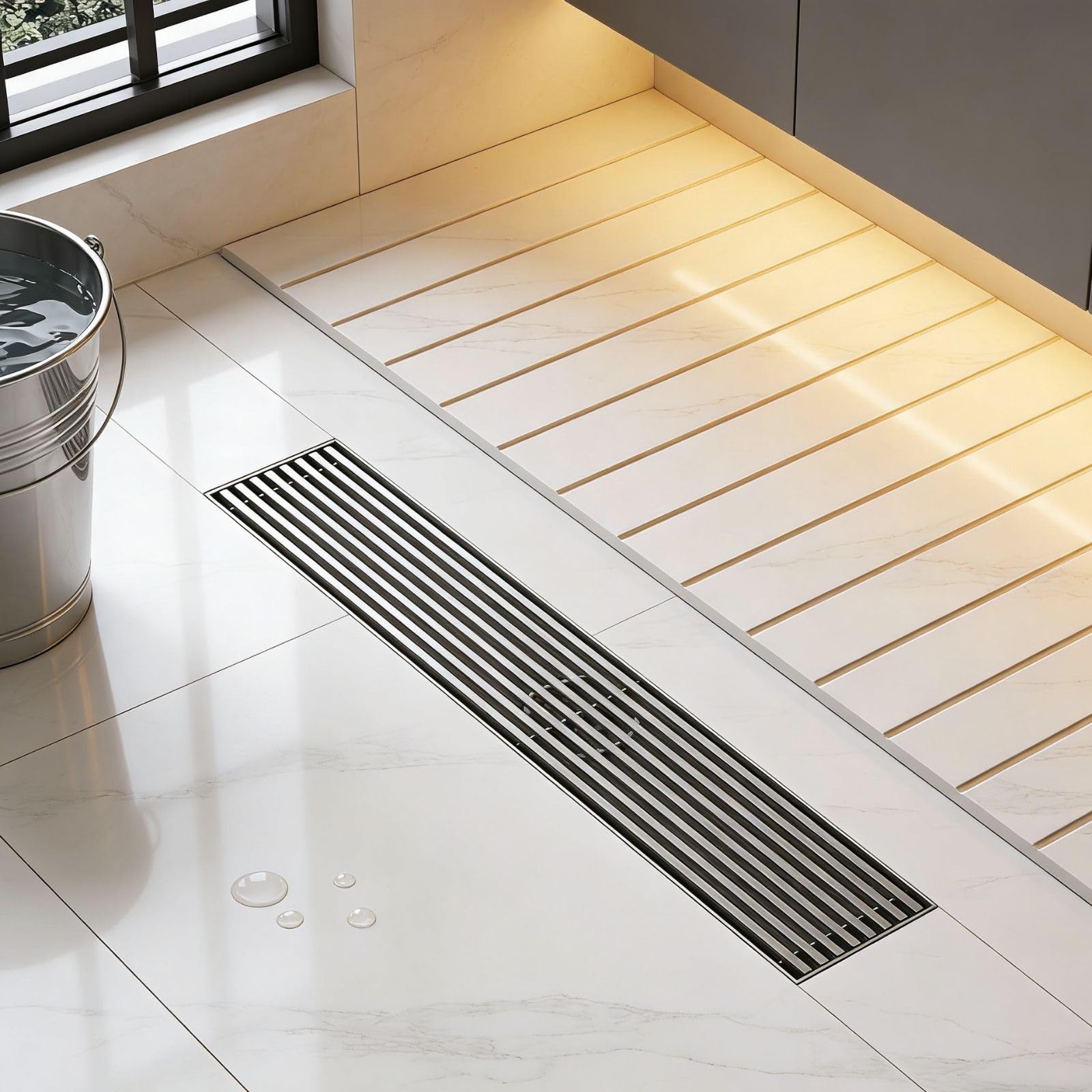 50cm 60cm 70cm 80cm 90cm Caniveau Douche Italienne avec Grille Amovible Caniveau de Douche Rectangulaire de Acier Inoxydable Siphon de Sol avec Anti-Blocage Filtre Gris(8 * 60cm)