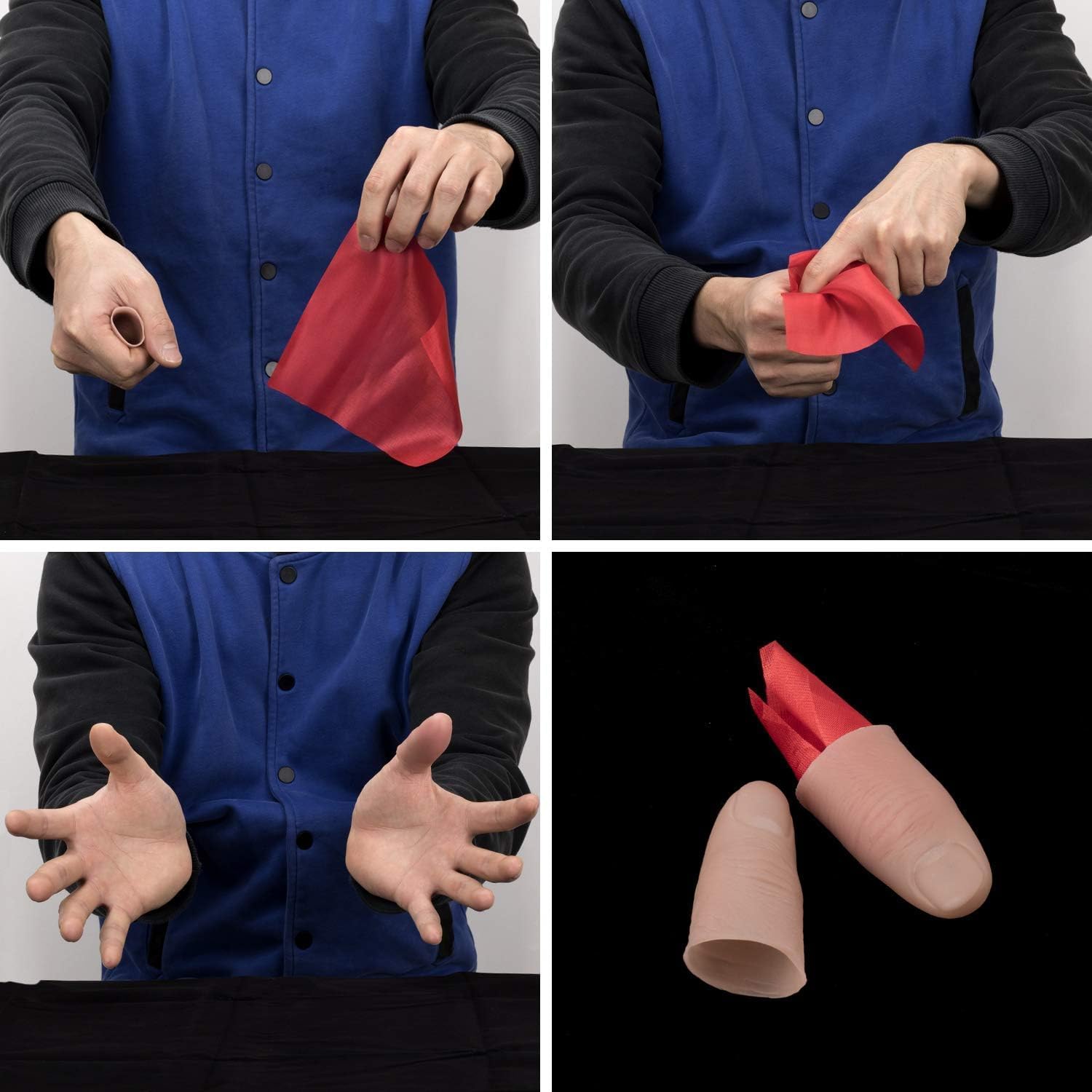 4 Sets Finger Magic Trick, Disappearing Silk Fake Thumb Tip
