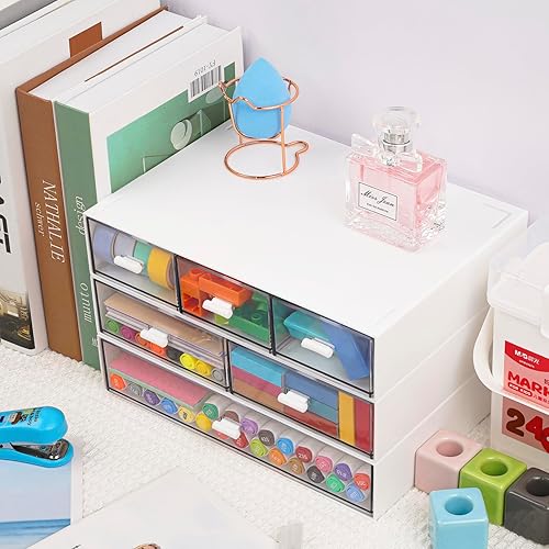 Miniatura 7 de Organizador de escritorio apilable de 3 niveles con 6 cajones, cajones de plástico de almacenamiento de escritorio, almacenamiento de maquillaje