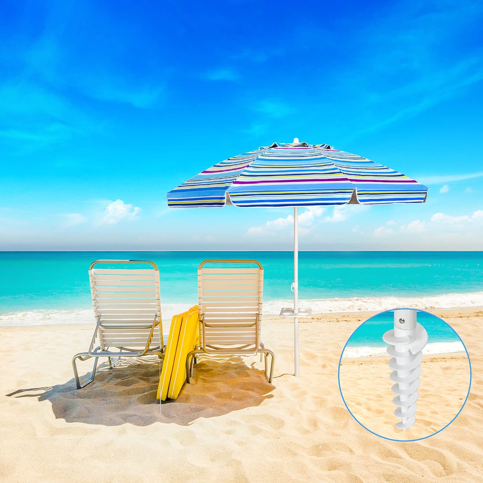 GIANTEX Ombrellone da spiaggia, con ancoraggio e portabicchieri, inclinabile, da giardino, terrazza, con borsa per il trasporto, parasole rotondo UV50+