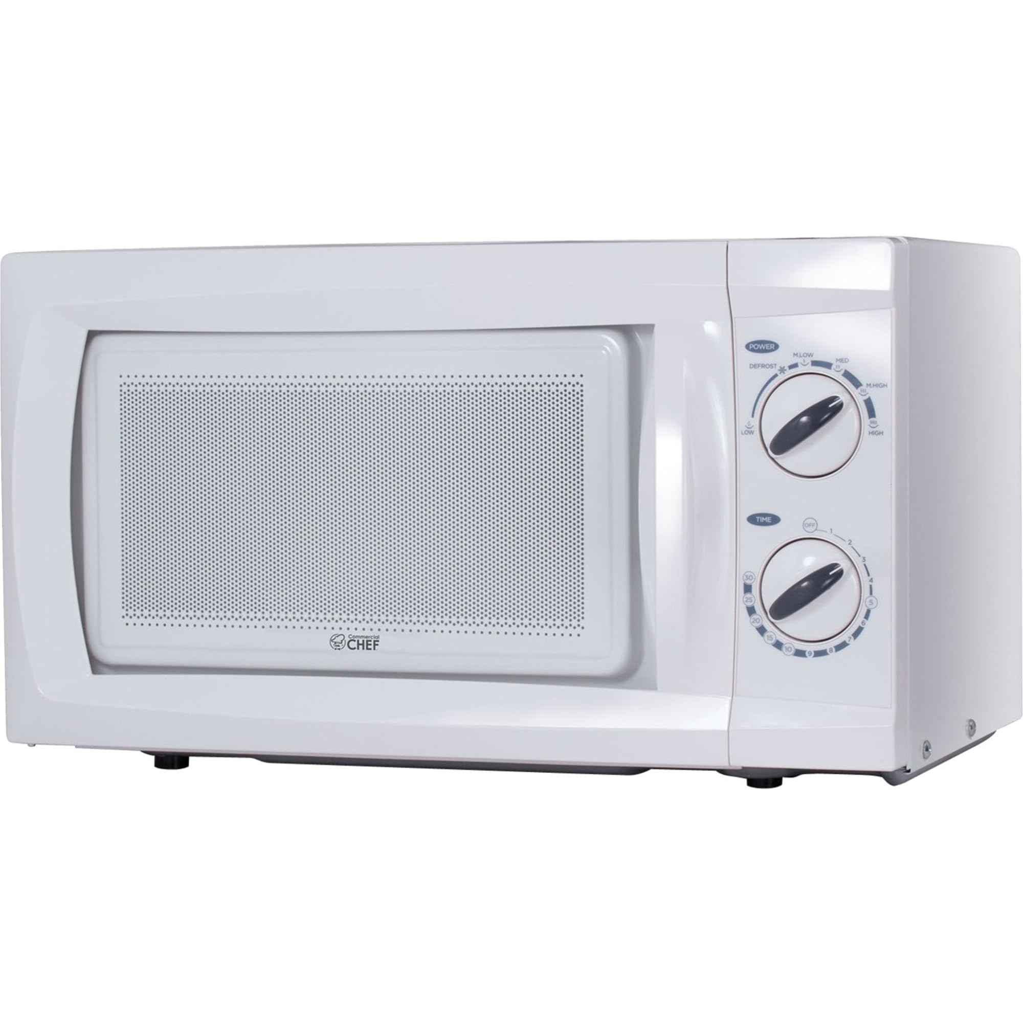 COMMERCIAL CHEF 0.6 Cubic Foot Microwave with 6 Power Levels, Small Microwave with Push Button Door, 700W Countertop with 30 Minute Timer and Mechanical Dial Controls, White