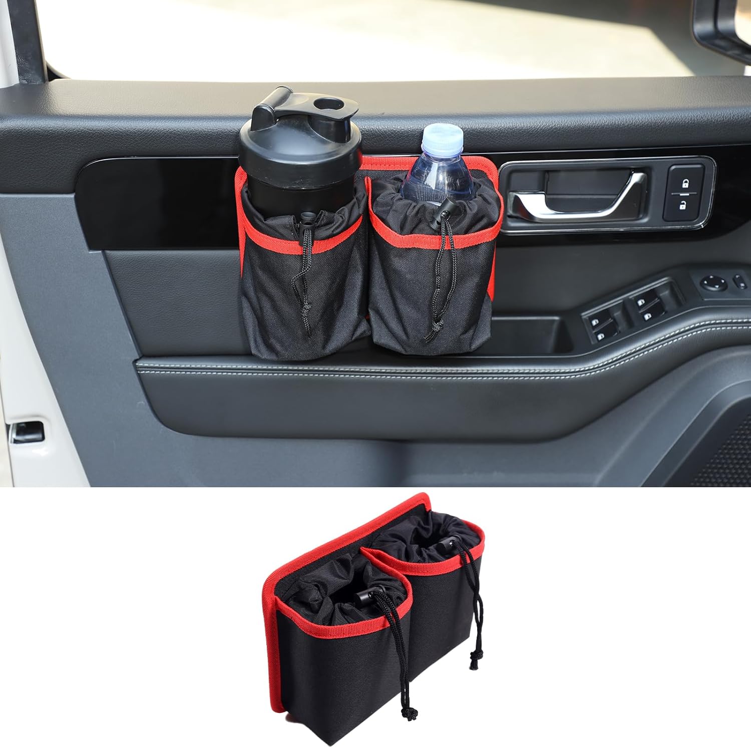 Car Water Cup Storage Bag Compatible with INEOS Grenadier 2020-2026, Co-Pilot Cup Holder Hanging Multi-Function Storage Bag Organizer Tray Interior Accessories (Red)