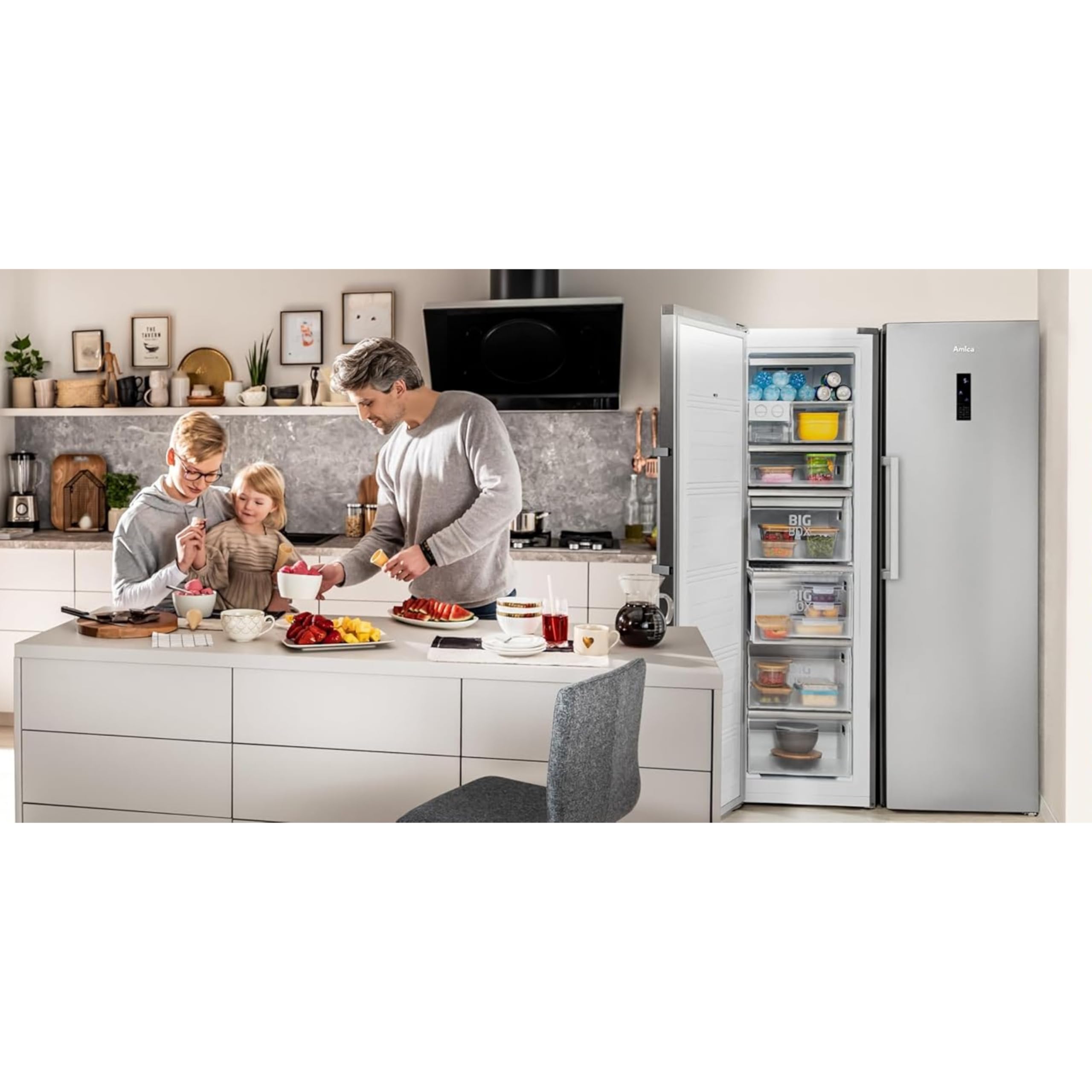 Amica Gefrierschrank freistehend 274 l Total NoFrost Inverter‑Kompressor LED‑Display Supergefrierfunktion 185,5 x 59,5 x 65,1 cm – Gefrierschrank Edelstahloptik