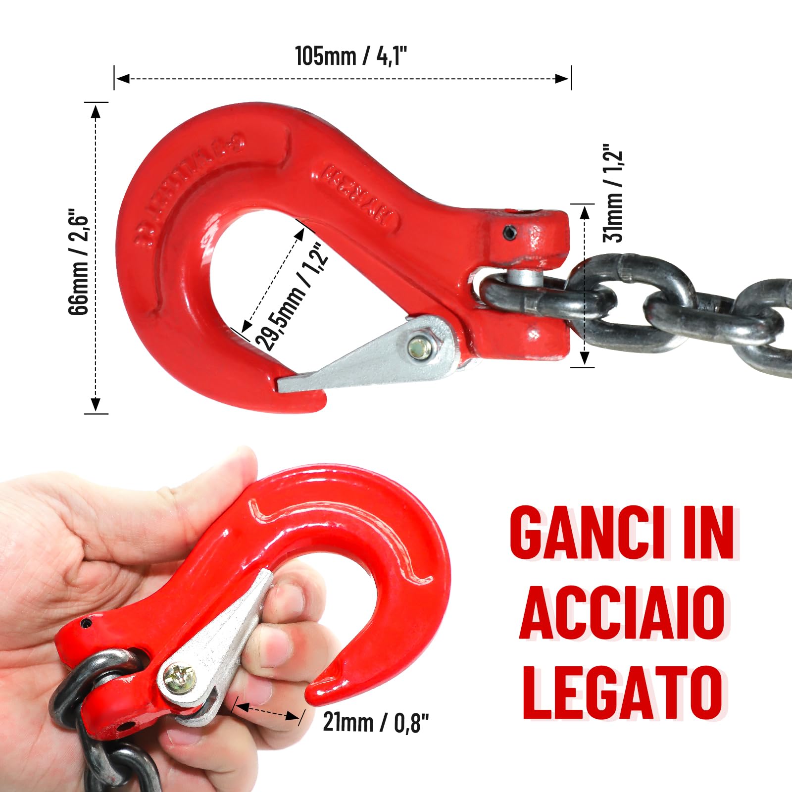 G80 Catene di Sollevamento, Capacità di Sollevamento di 3000 kg, 4 Catene con Ganci di Sollevamento, per il Sollevamento di Carichi Pesanti