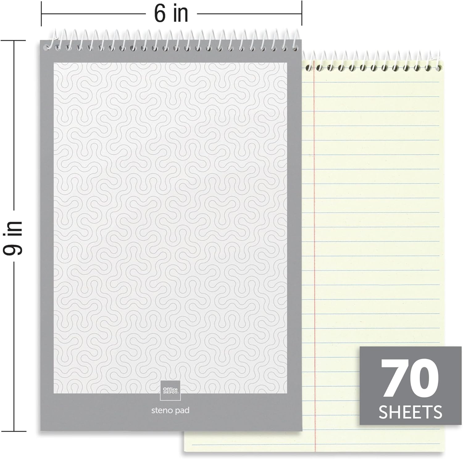 Office Depot(R) Steno Books, 6in. x 9in., Gregg Ruled, 70 Sheets, Green Tint, Pack Of 12