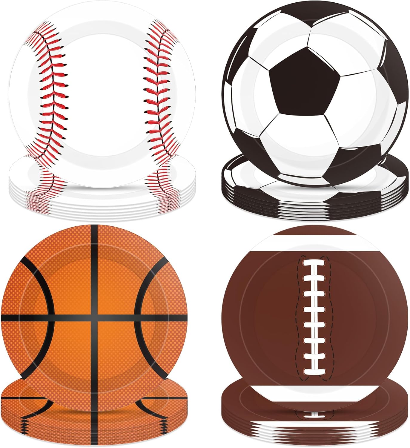Sports Themed Party Decorations,40Pcs Sports Party Plates,7Inch - Baseball Football Soccer Basketball Round Paper Plate Sets,for Sports Themed Celebrations,Game day,Birthday Decorations for Boys