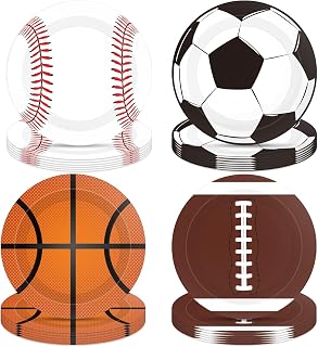 Sports Themed Party Decorations,40Pcs Sports Party Plates,7Inch - Baseball Football Soccer Basketball Round Paper Plate Sets,for Sports Themed Celebrations,Game day,Birthday Decorations for Boys