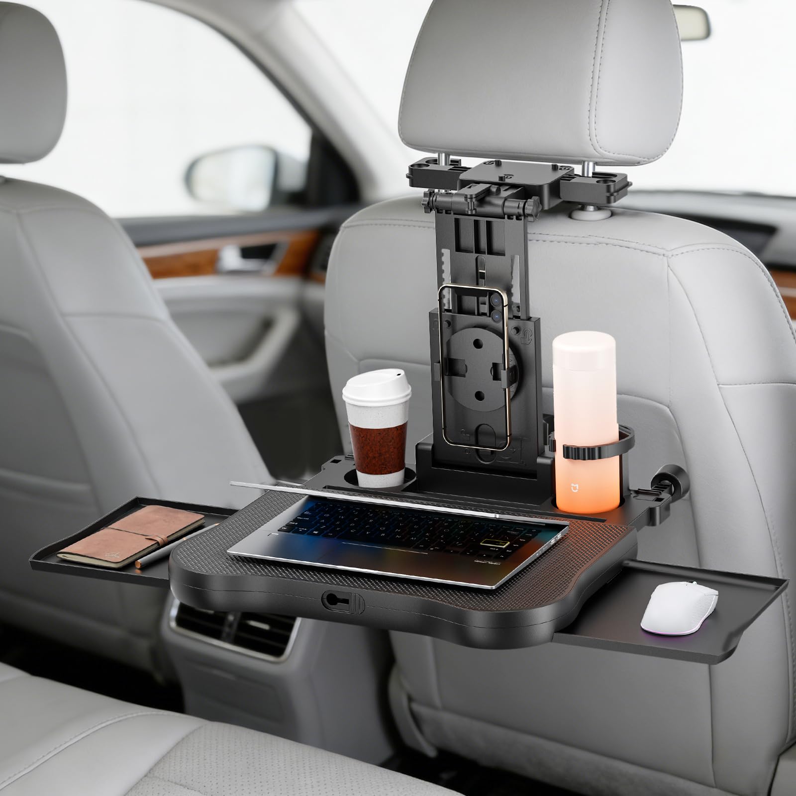 Verstellbarer Auto Laptop Tisch – Multifunktionaler Klapptisch mit Getränkehalter & Handyhalter, höhenverstellbar für 15,6 Zoll Laptop, bis 20kg belastbar für Auto, Reisen & Büro