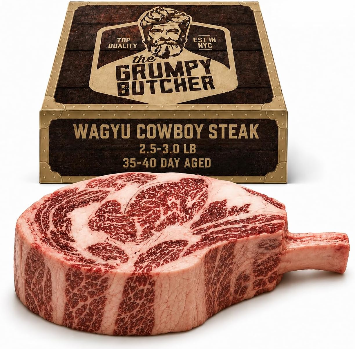Grumpy Butcher Monster Wagyu Cowboy Steak - 1 Bone-In Ribeye, 2.5-3.0 lb, 35-40 Day Aged Beef With Gift Box Option - Ships Frozen
