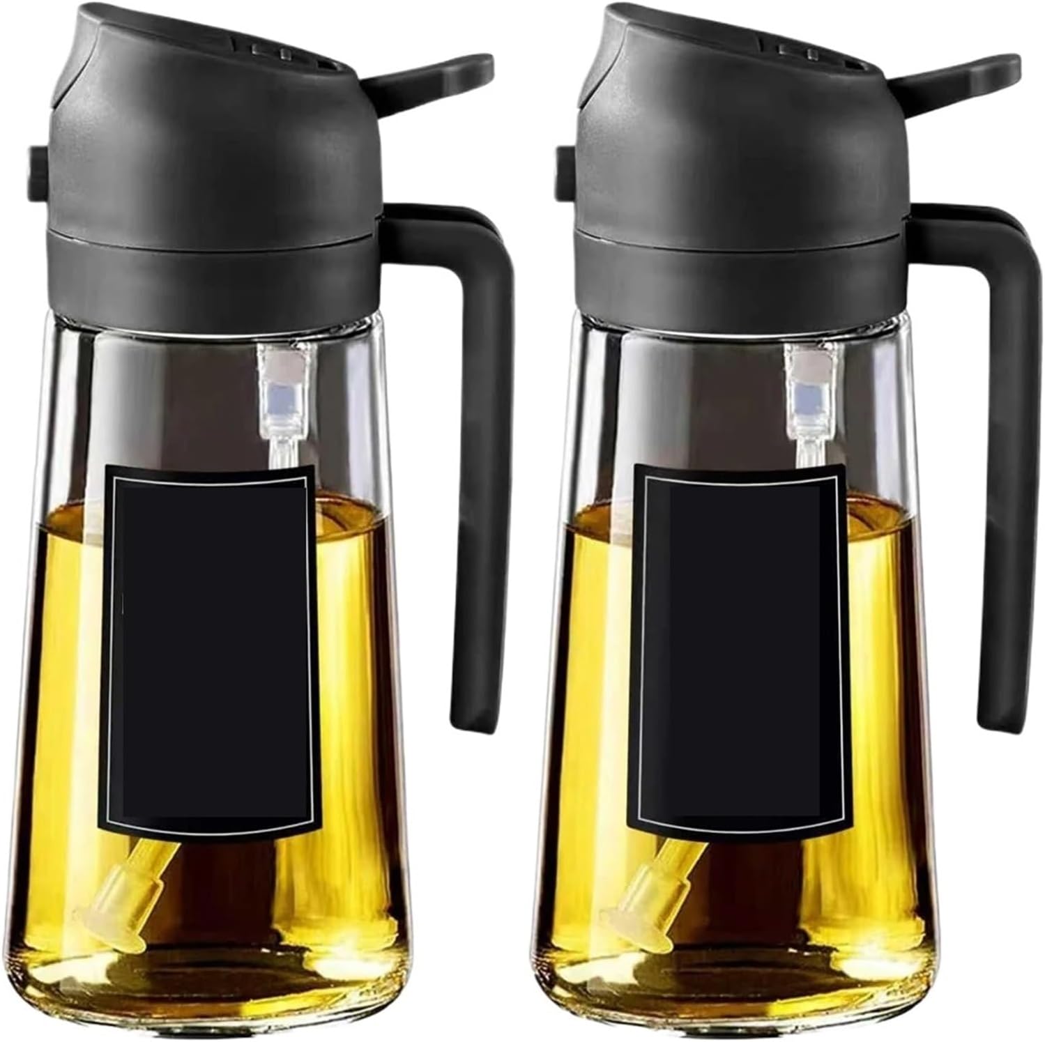 2-in-1 Oil Sprayer and Dispenser - 16oz Glass Oil Mister for Cooking and Kitchen Use(2pcs Black)