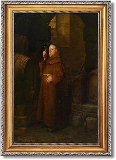 Framed Monk Tasting Wine Poster Canvas Print Art Rustic Wall Art Pictures Painting Minimalist Aesthetic Elegant Home Decor Decoration for Bar Kitchen Apartment (Retro Framed,12L x 16W)