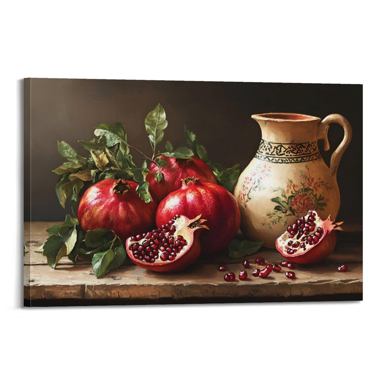 Stilleben Granatapfel-Druck, Wandkunst, hängende Gemälde, rustikales Bauernhaus, ästhetisches Leinwandposter, Dárk Acádemia, Wanddekoration für Küche und Esszimmer, 50 x 75 cm